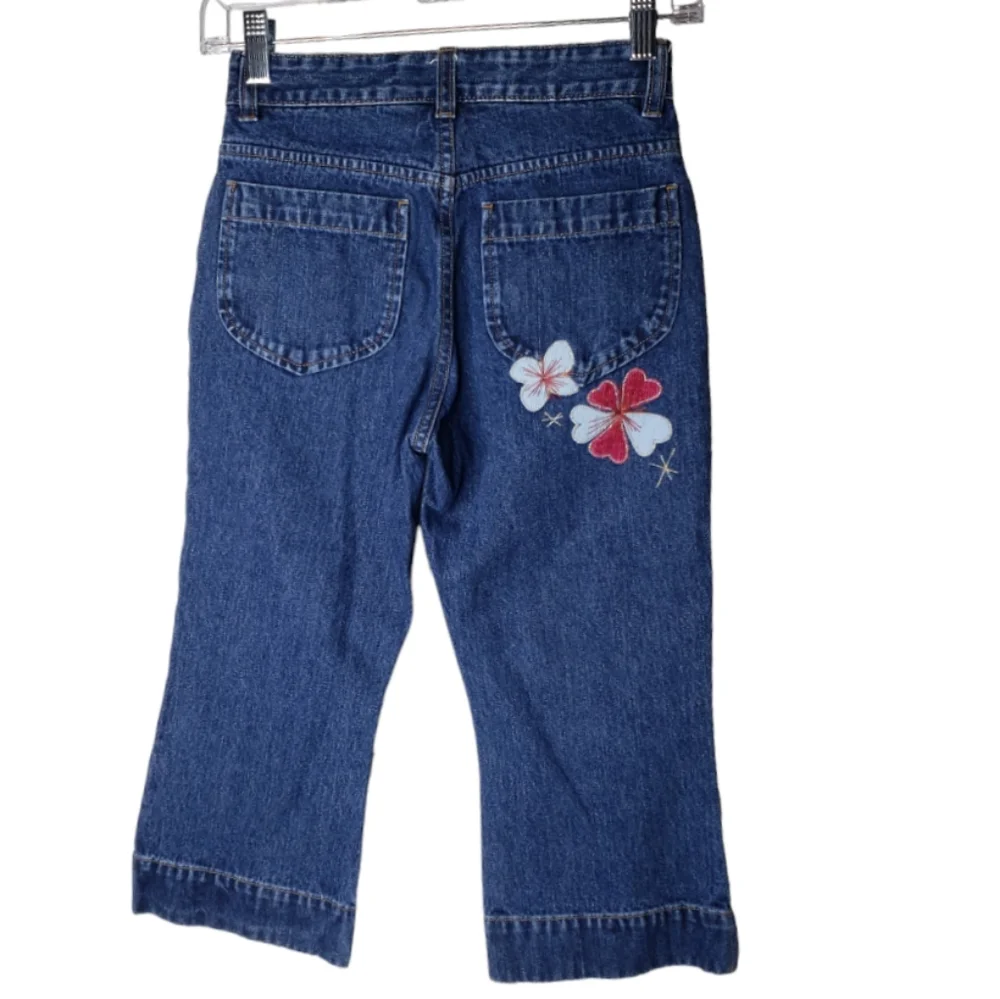 Vintage Gap Kids Cotton Applique Embroidered Bling Girls Denim Capri Jeans Sz 10